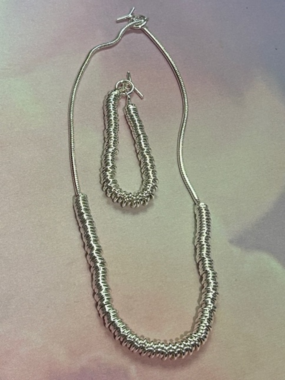 Silver Coil Accent Necklace and Bracelet Set